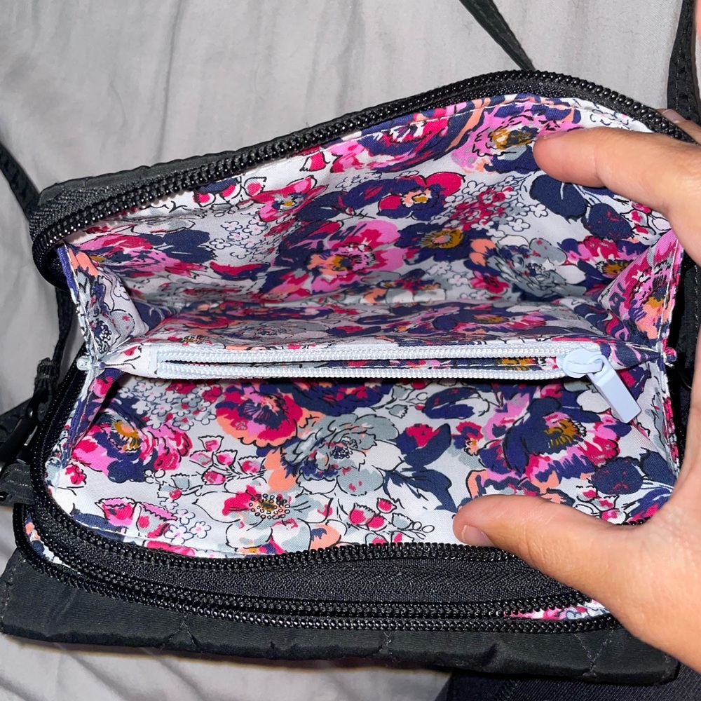 Floral Lined Black Quilted Women's Crossbody Bag-Vera Bradley